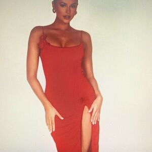 Meshki long red slit dress